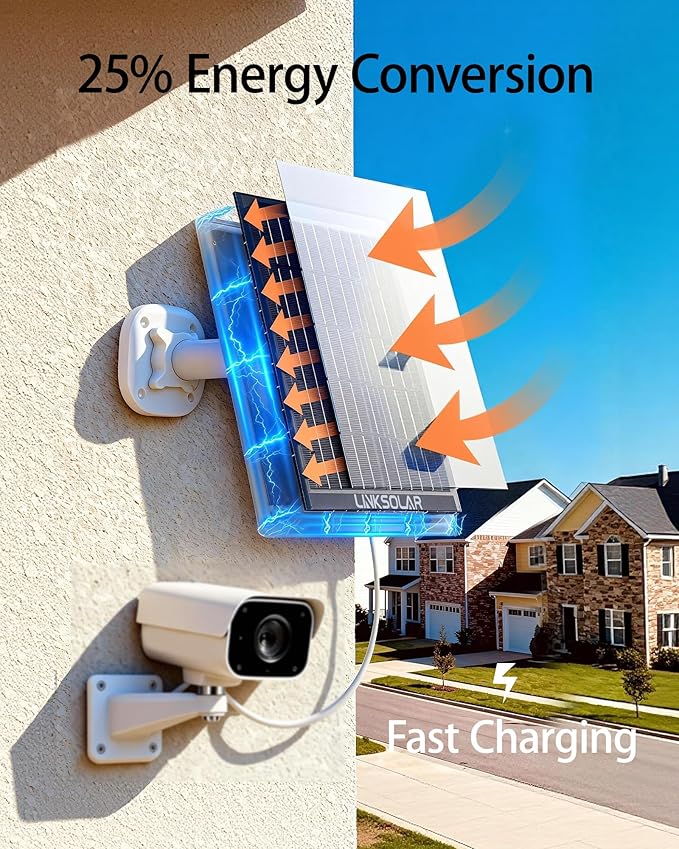 Dual 5W Solar Panels for Ring Camera Doorbell All-in-1 Glass Solar Charger for Outdoor Stick Up Battery Home Security Camera Micro USB/DC/USB-C Port 9.8ft Cable 360°Adjustable Bracket