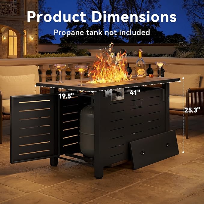 Aoxun 41 Inch Propane Fire Pit–50000 BTU Gas Fire Pit Table with Removable Lid &amp Lava Rocks Rectangle Firepit Table for Outside Patio Deck Backyard Black
