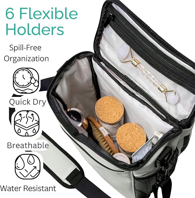 TERRA HOME Portable Shower Caddy Bag- Large Capacity Quick Dry with Metal Hook - Hanging Shower Bag - Breathable Mesh Toiletry Shower Tote for Gym and College Dorm (Grey Extra Large)