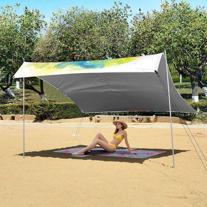 ALAZA Parrot Portrait Watercolor Beach Tent Sun Shelter UPF50+ Protection Beach Shade Canopy w/ 4 Sandbags for Outdoor Camping Fishing Backyard Fun Picnic 10x9 ft