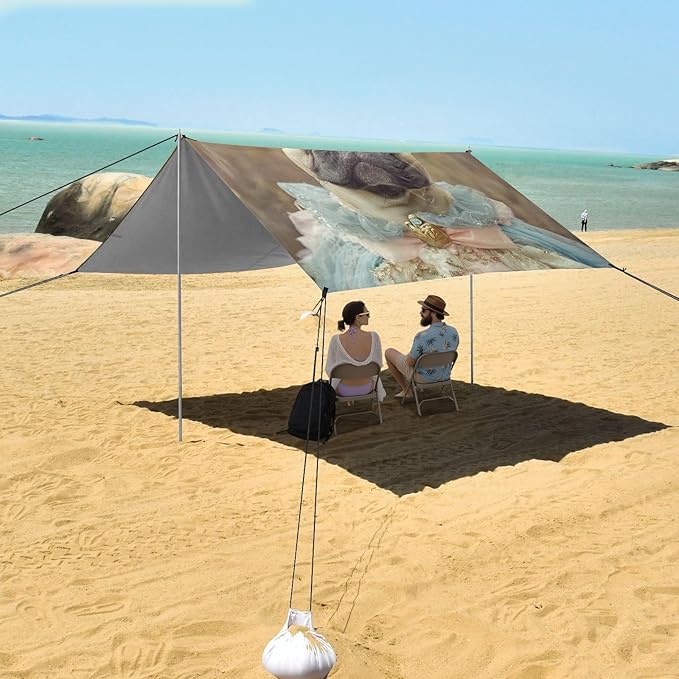 ALAZA French Bulldog Dog Dressed Up Crown Beach Tent Sun Shelter Portable Canopy Sunshade for Outdoor Camping Picnics Backyard Fun 10x9 ft