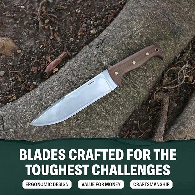 Condor Tool &amp Knife Moonshiner Bushcraft Knife - 1075 High-Carbon Steel Blade - Full-Tang Construction - Walnut Handle - Handcrafted Leather Sheath - Ideal for Bushcraft Camping &amp Survival