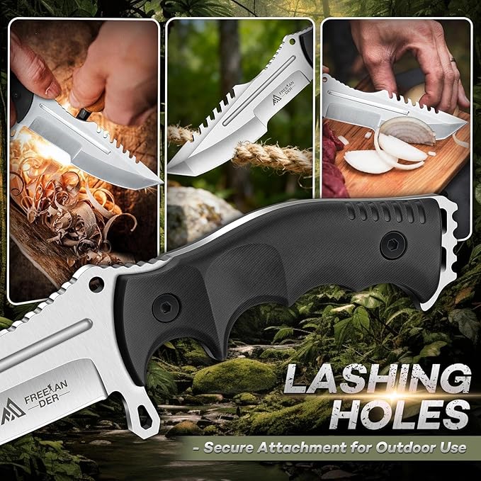 Freelander Outdoor Fixed Blade Knife with Kydex Sheath Bushcraft Knife Full Tang D2 Steel with Ergonomic Handle Camping Survival Knives for Men
