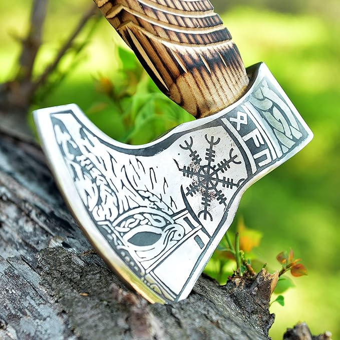 SS SMART &amp SHARP SPORTS INC Custom Handmade High Carbon Steel Viking Axe Real HatchetGift for hIm19 inches SS-17604 with Wooden Box