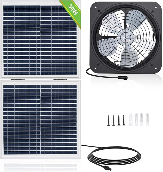 ECO-WORTHY 25W Solar Powered Attic Ventilator Gable Roof Vent Fan with 30W Foldable Panel - Fans for Home Attic Greenhouse RV or Outdoor Ready-to-Use Fan