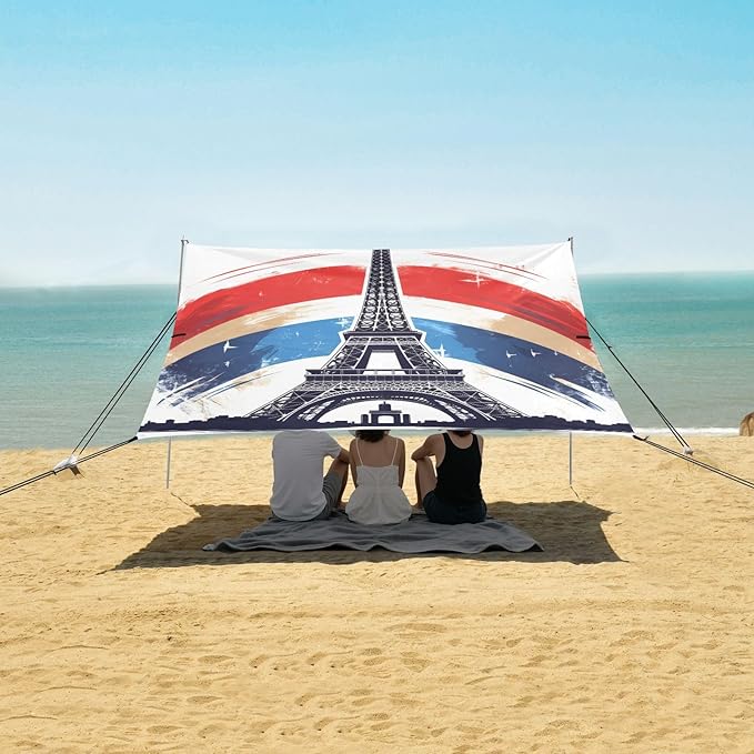 ALAZA Silhouette Eiffel Tower on French Flag Beach Tent Sun Shelter Portable Canopy Sunshade for Outdoor Camping Picnics Backyard Fun 10x9 ft