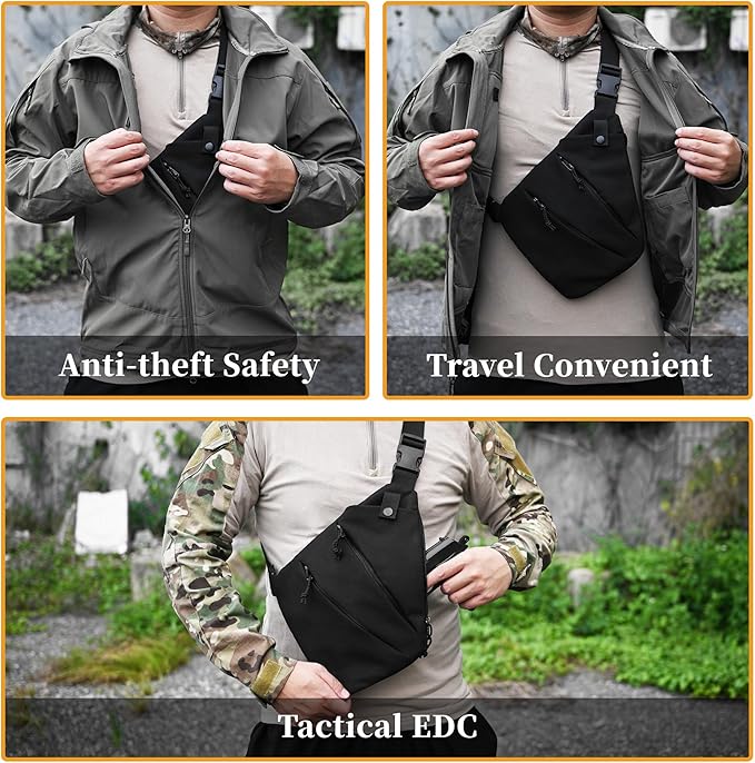 CCW Sling Bag for Concealed Carry Tactical Crossbody Sling Bag with Quick Access Compartment Low Profile Shoulder Chest Bag for Men &amp Women