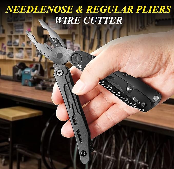 RoverTac 18-in-1 Multitool Pocket Knife with Pliers Saw Corkscrew &amp Detachable Scissors Multi Tool with Safety Lock 9 Screwdriver Bits Camping Gear Gifts for Men