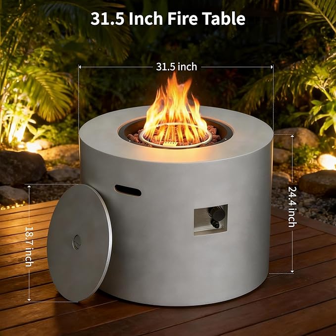 HOTEAGLE 32 Propane Fire Pit Table Round 50000 BTU Powerful Gas Firepit Table CSA Certified Ideal Outdoor Fire Pit for Dining Party in Patio Garden Yard