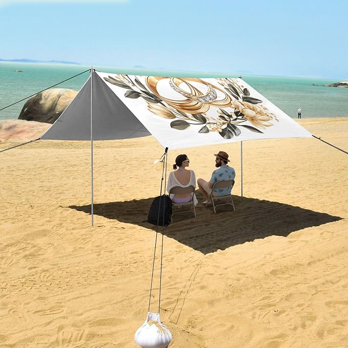 ALAZA Wedding Ring Wreath Beach Tent Sun Shelter UPF50+ Protection Beach Shade Canopy w/ 4 Sandbags for Outdoor Camping Fishing Backyard Fun Picnic 10x9 ft