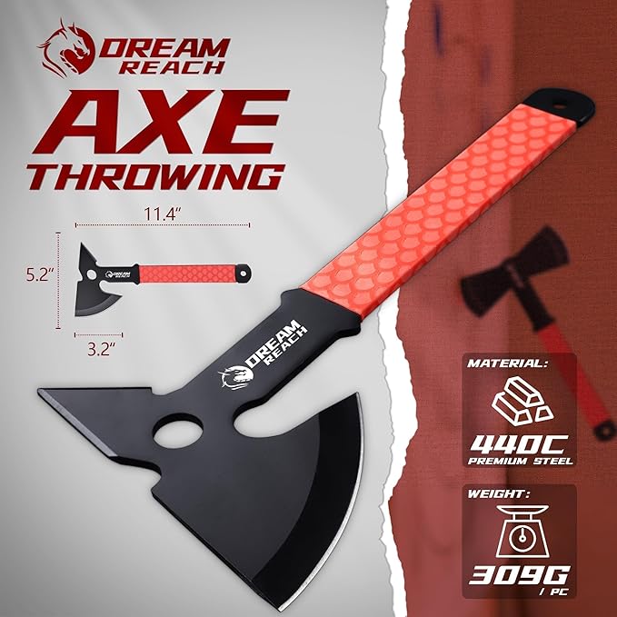 Dream Reach Throwing Axe Set - 3PCS Full Tang Throwing Hatchets with TPR Rubber Sleeve and Protective Sheaths for Recreation and Competition
