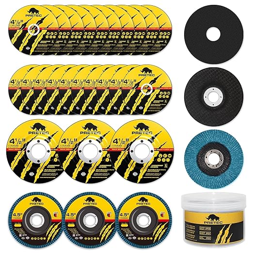 26 Packs Angle Grinder Cutting Flap Grinding Disc Wheel 4 1/2in Inches - 20 Packs 4.5x1/4x7/8 Cut off Wheels3 Packs 4.5x7/8 60 Grit Flap Discs 3 Packs 4.5x1/25x7/8 Grinding Wheels