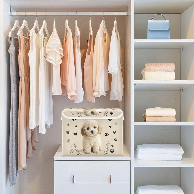 MNSRUU Containers Baskets with Lids Lovely Dog Fabric Foldable Storage Bins Organizer with Lid Collapsible Storage Boxes for Home Bedroom Closet Office