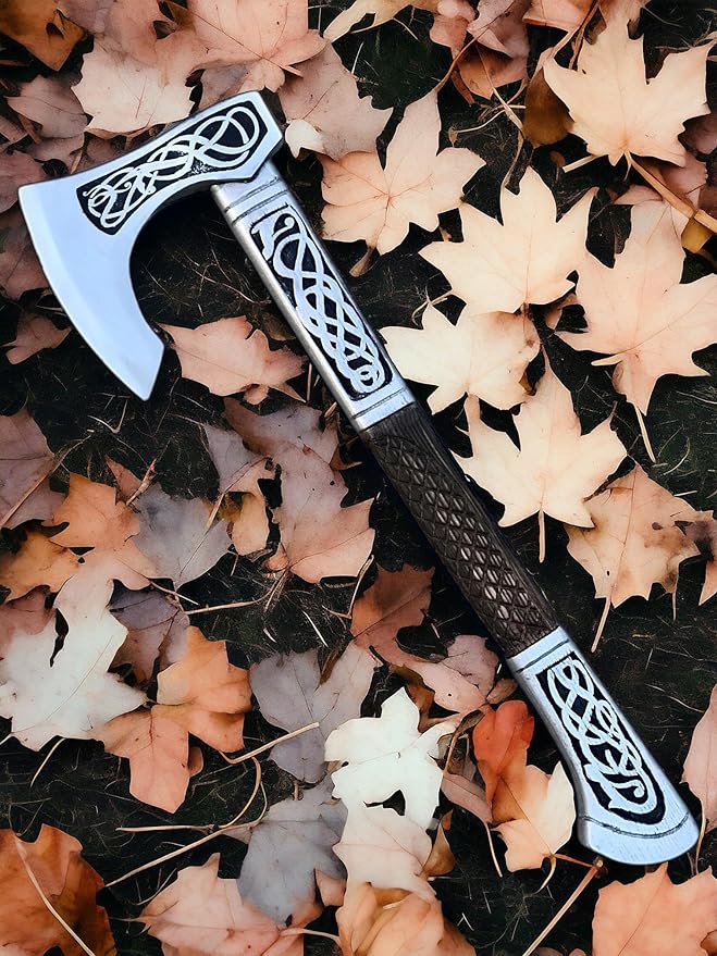 [DARK WARRIOR] Authentic Medieval Assassin's Creed Valhala Viking Battle Eivor AxeFully Functional Hand Forged Carbon Steel with Engraving Wood Shaft Personalised Gift for Viking &amp Gaming Lovers