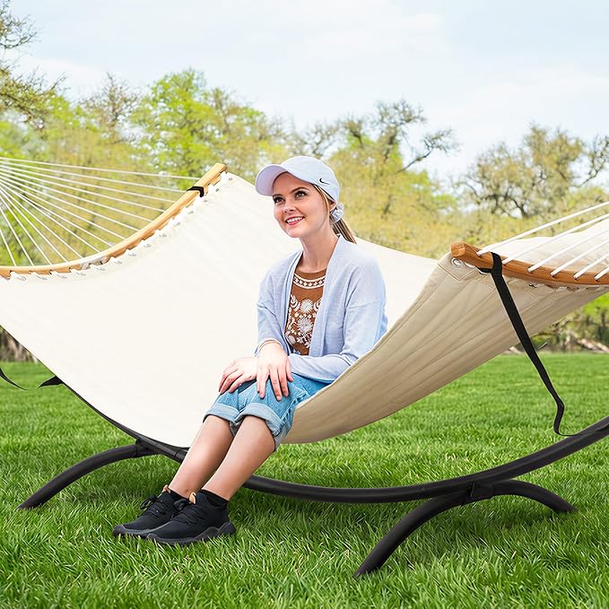 SUNCREAT Hammocks for Outside with Stand Porch Hammock and Stand 475 lbs Capacity Patent Pending Beige
