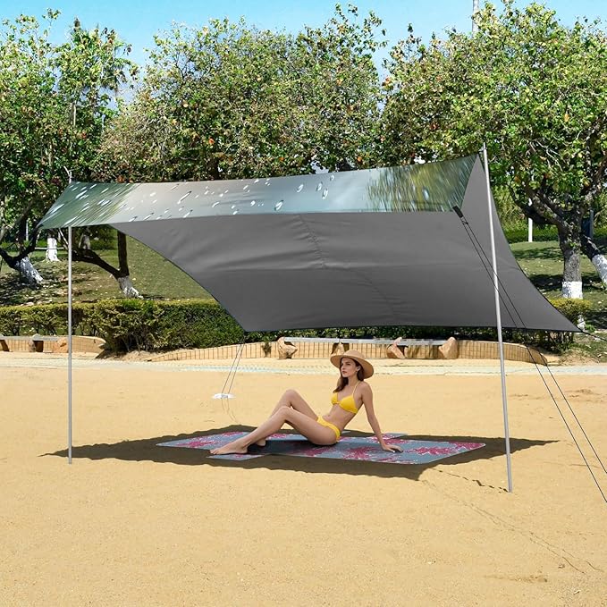Car Window Outside Rainy Landscape Beach Tent Sun Shelter Set UPF50+ UV Protection 10.5 x 9.19 FT Camping Shade Canopy with Sandbags Sand Anchors Carrying Bag and Others