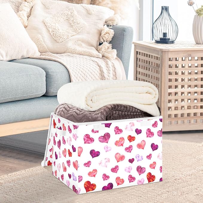 senya Valentines Storage Baskets Collapsible Storage Bins with Lids Hearts Storage Boxes Clothes Baskets for Organizing