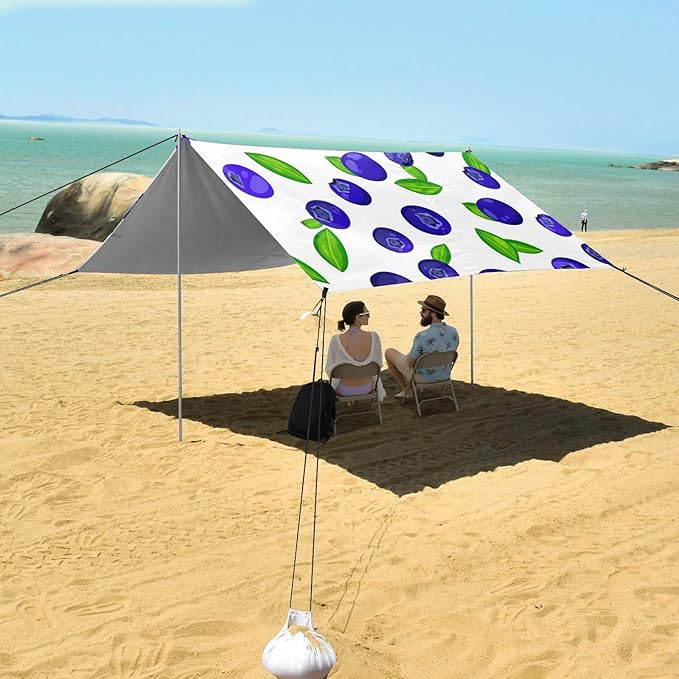 Beach Canopy with Windproof Ropes &amp Sandbags Beach Tent Sun Shade Sun Shelter for Camping Trips Fishing Backyard Fun or Picnics Blueberries
