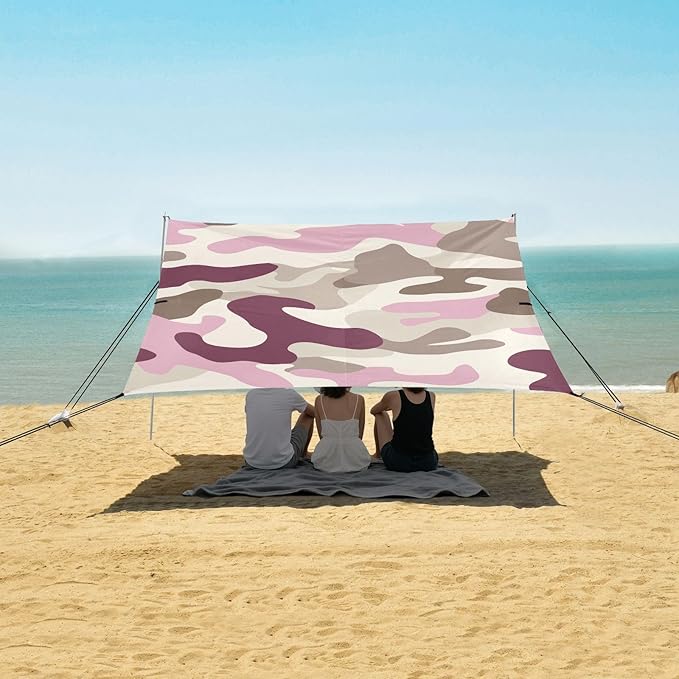 Taupe Beach Tent &amp Canopy UPF50 Lightweight Large Sun Shelter with Sandbags &amp Sand Shovel for Family Trips Picnics &amp Camping