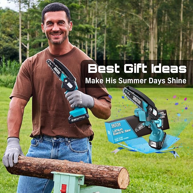 Seesii Mini Chainsaw 6-inch Mini Chainsaw Cordless Handheld Electric Power Chain Saw with Battery for Tree Trimming Wood CuttingGifts for Father Dad Husband Men