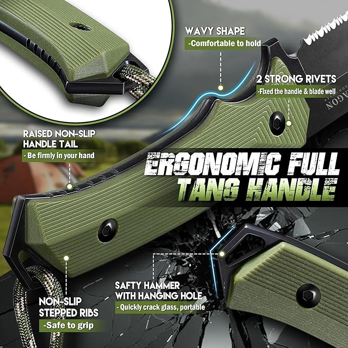Dragon Creek Fixed Blade Knife - Full Tang Green