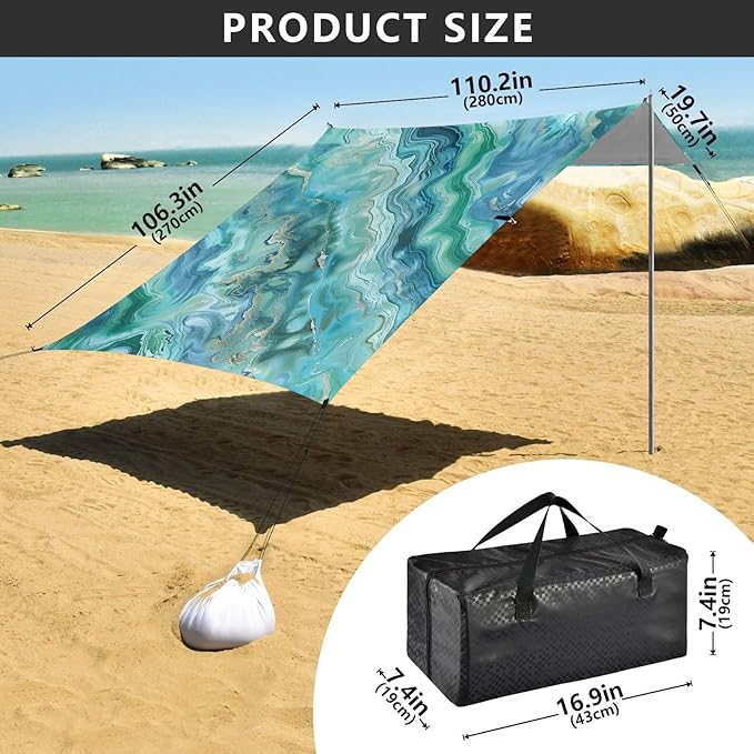 ALAZA Green Blue Marble Beach Tent Sun Shelter Portable Canopy Sunshade for Outdoor Camping Picnics Backyard Fun 10x9 ft