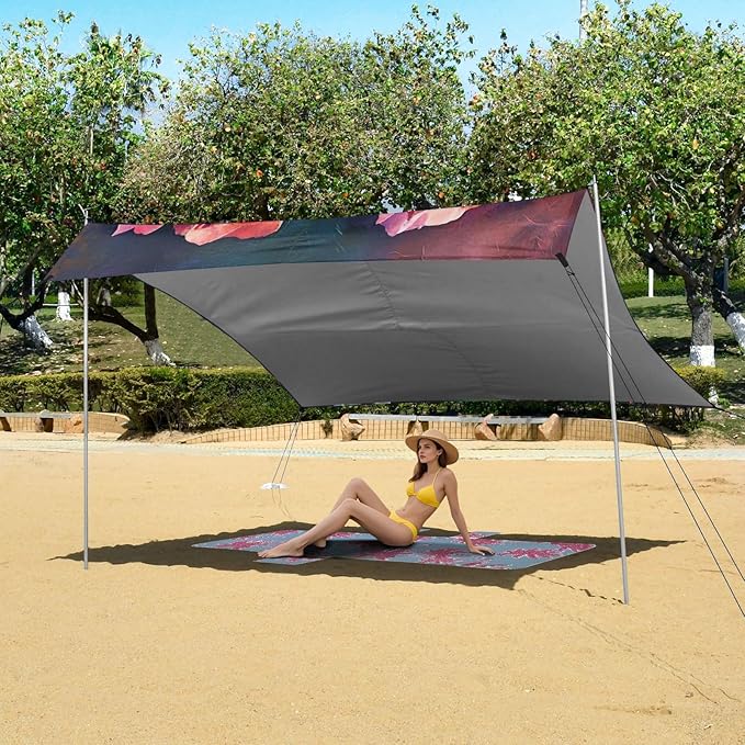 ALAZA Rose Flowers Art Beach Tent Sun Shelter UPF50+ Protection Beach Shade Canopy w/ 4 Sandbags for Outdoor Camping Fishing Backyard Fun Picnic 10x9 ft