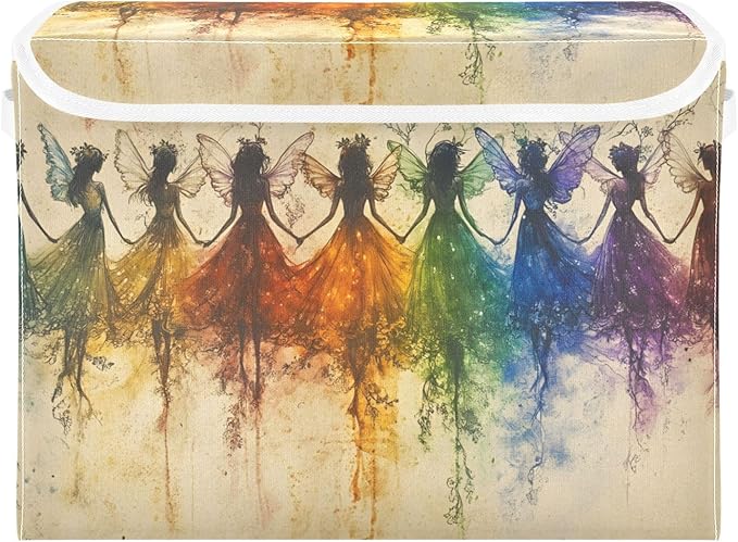 Storage Cube with Lid Dancing Fairy Print 16.5×12.6×11.8 IN Collapsible Large Capacity Foldable Storage Basket Bin Organizer