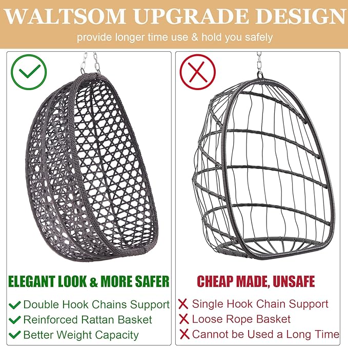 Indoor Hanging Chair with Stand for Bedroom Hexagon Rattan Wicker Swing Egg Chair for Bedroom Porch Garden Patio Outdoor Hammock Egg Swing Chair with Cushion350LBS Capacity(Dark Grey)