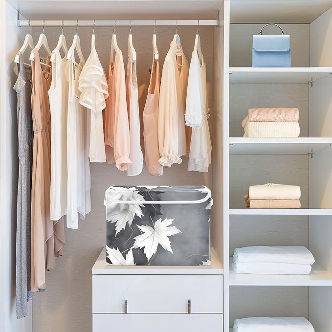 AIXIWAWA Lidded Storage Cube (White Maples) Fabric Foldable Closet Bins with Flip Lid and Handles Organizer Basket Container 16.5 x 12.6 x 11.8 IN