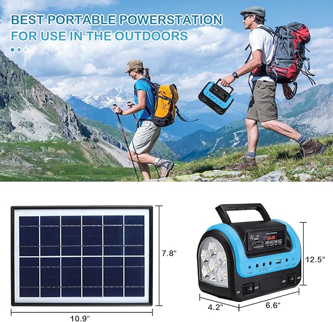 Solar GeneratorPortable Power Station with PanelPortable Power Bank supply with FlashlightEmergency Generator Solar Powered for Home Use Camping Travel Emergency(Blue)