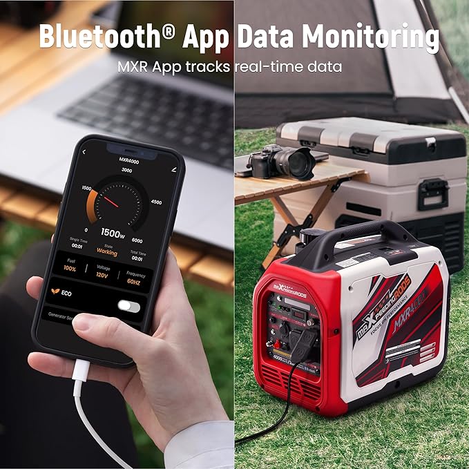 maXpeedingrods 4000 Watt Portable Inverter Generator Gas Powered with CARB Compliant App Remote Data Monitor Compact and Lightweight for Outdoor Camping Family Power Failure in Extreme Weather