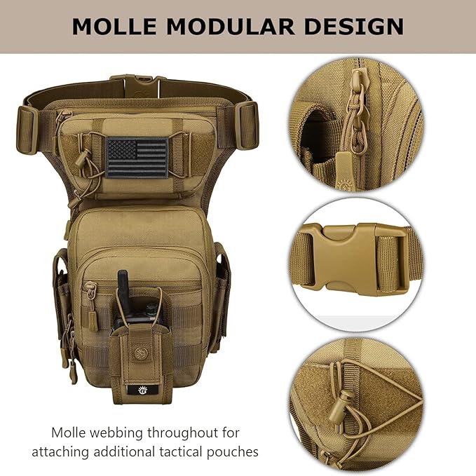 Tactical Drop Leg Bag for Men Women Military Thigh Pouch Outdoor Motorcycle Riding Hiking Waist Fanny Pack Travel Bag(Brown)