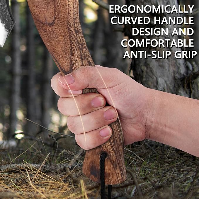 10.7 Inch Hatchet Axe Camping Hatchet with 1065 High Carbon Steel and Leather Sheath Bushcraft Hatchete for Chopping and Wood Splitting Perfect for Outdoor Survival and Adventures
