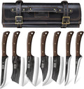 HOSHANHO Butcher Knife Set Hand Forged Butcher Chef Knife Set with Roll Bag Sharp Meat Cleaver Knife &amp Bone Chopper Knives &amp Fillet Knives for Home &amp Camping &amp BBQ Gift with Men