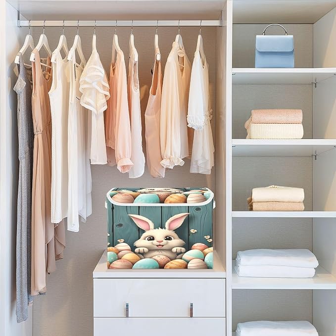 Easter Bunny Fabric Storage Bins with Lids and HandleFoldable Storage Bins with LidsCloset Organizers for Clothes Storage Room Organization Office Storage Chest Organizer