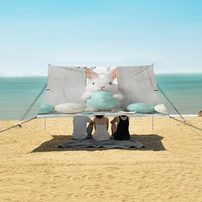 Beach Canopy with Windproof Ropes &amp Sandbags Beach Tent Sun Shade Sun Shelter for Camping Trips Fishing Backyard Fun or Picnics Happy Easter