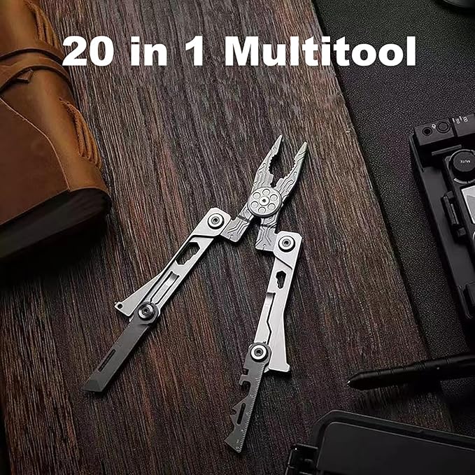 20 in 1 Credit Card Multitool Stainless Steel Wallet Multi Tool EDC Tool with Pliers Knife Bottle OpenerHexagon Spanner Compact &amp Lightweight