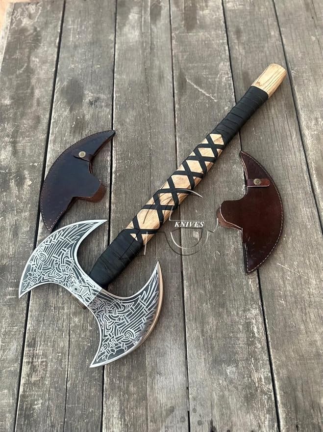 Virk Crafts106 24 Double Headed Viking Axe – Handmade High Carbon Steel Battle Axe with Rosewood Shaft | Double Sided Dane Axe | Custom Gift for Men | Christmas