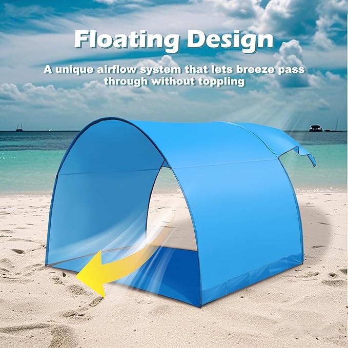 Family Beach Tent Shelter with Floating Design Quick Setup &amp Stylish Look Perfect for 5-6 People Windproof Easy to Set-Up