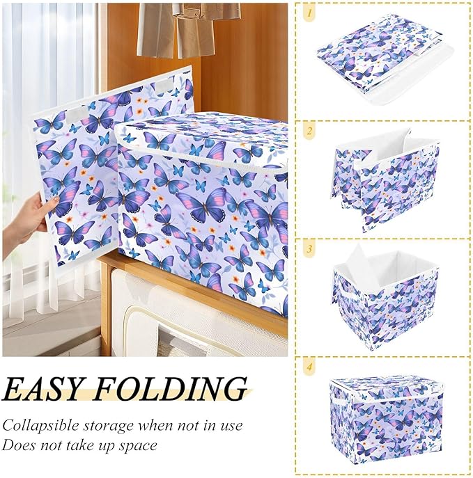 MNSRUU Containers Baskets with Lids Butterflies Fabric Foldable Storage Bins Organizer with Lid Collapsible Storage Boxes for Home Bedroom Closet Office