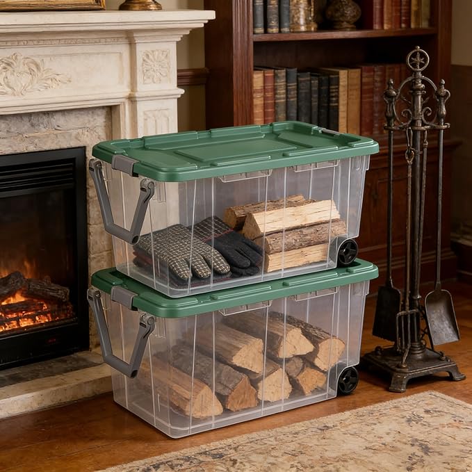 160 Quart Durable Clear Storage Container with Latch Lid and Pull Handle Light Green 2 Pack
