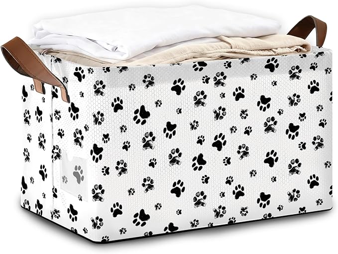 Dog Paw Storage Bins with Handles Collapsible Storage for Clothes Gift Basket Blankets &amp Closet Organization