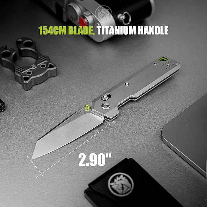 Vosteed Ultra Thin EDC Pocket Knife for Men &amp Women 2.9 154CM Blade Thumb Stud Crossbar Lock Titanium Handle Slim Folding Knives for Daily Use - Parallel A3503