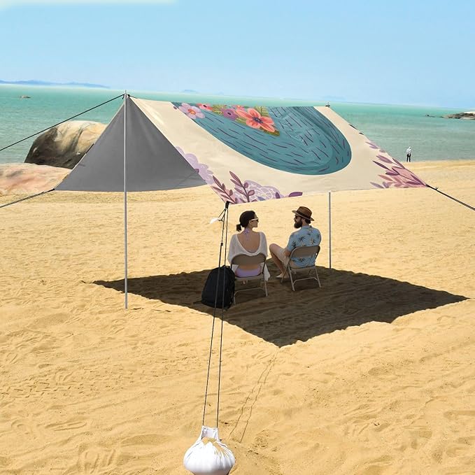 ALAZA Sloth Tree Branch Beach Tent Sun Shelter Portable Canopy Sunshade for Outdoor Camping Picnics Backyard Fun 10x9 ft