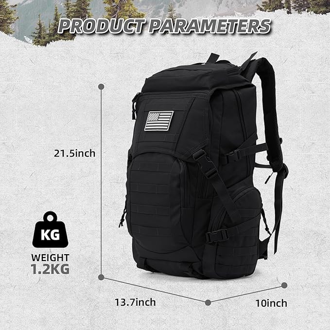 35L Military Tactical Backpack for Men Water Resistant Assault Pack for Women Black Molle Daypack 3 Day Bug Out Bag Rucksack for TrekkingCamping Survival EDC