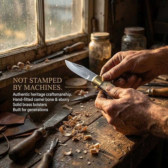 MAZEDAZE Folding Knife Handmade Self Defense Weapons Pocket Knife for Men Premium Survival Knife with Ebony Ergonomic Handle Made With Camel Bone Tactical Knife for Hunting Campaign and Skinning
