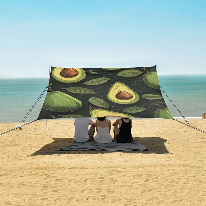 ALAZA Avocado on Black Beach Tent Sun Shelter Portable Canopy Sunshade for Outdoor Camping Picnics Backyard Fun 10x9 ft
