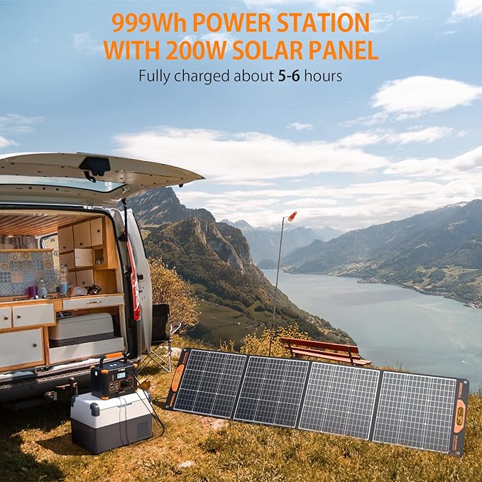 GRECELL 1000W Solar Generator with 200W Portable Solar Panel 999Wh Portable Power Station Solar Powered Generator Lithium Battery Backup USB-C PD 60W for Outdoor Camping RV Off-grid Home Emergency