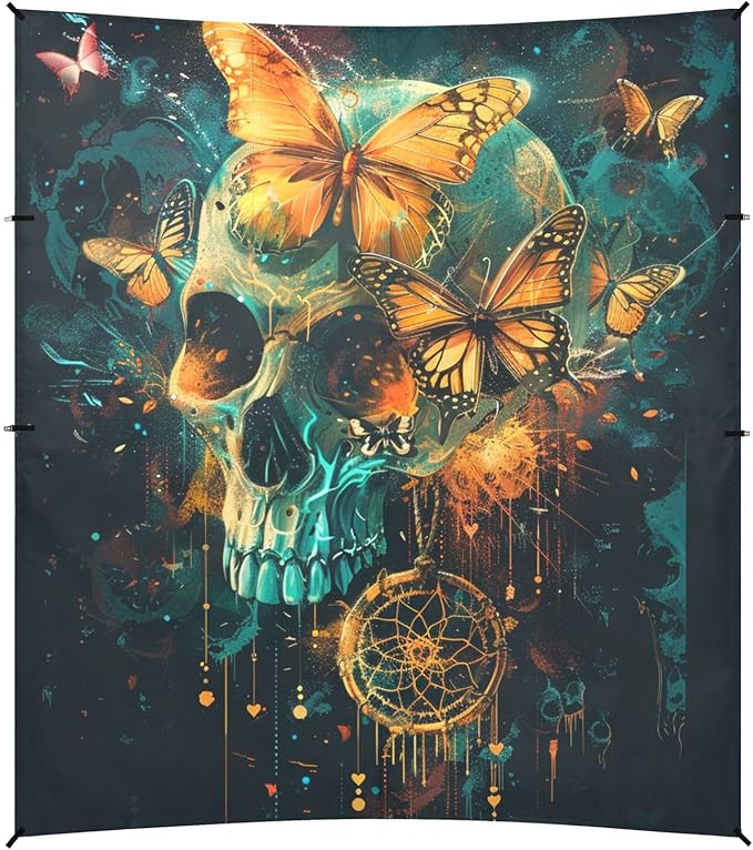 ALAZA Butterflies Skull Dreamcatcher Beach Tent Sun Shelter Portable Canopy Sunshade for Outdoor Camping Picnics Backyard Fun 10x9 ft